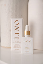 LINO skincare serum bottle with dropper and packaging